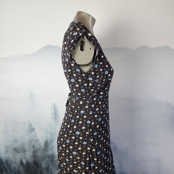 J.Crew Mercantile Easy Wrap Black Daisy Midi Dress | Women's Small - Picture 5 of 13